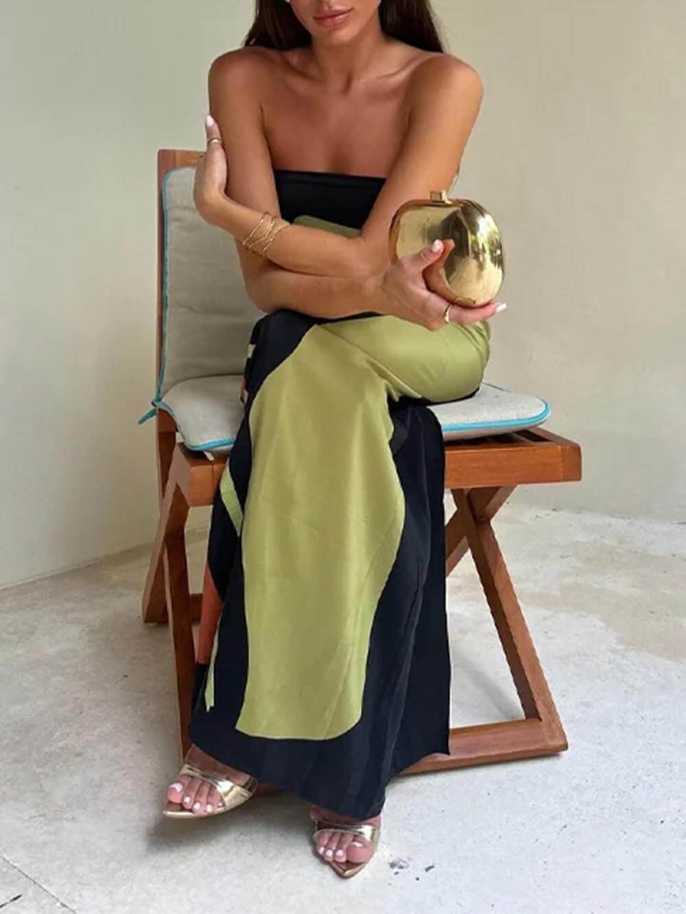 Aoife Off Shoulder Fashion Contrast Sleeveless Printed Maxi Dress