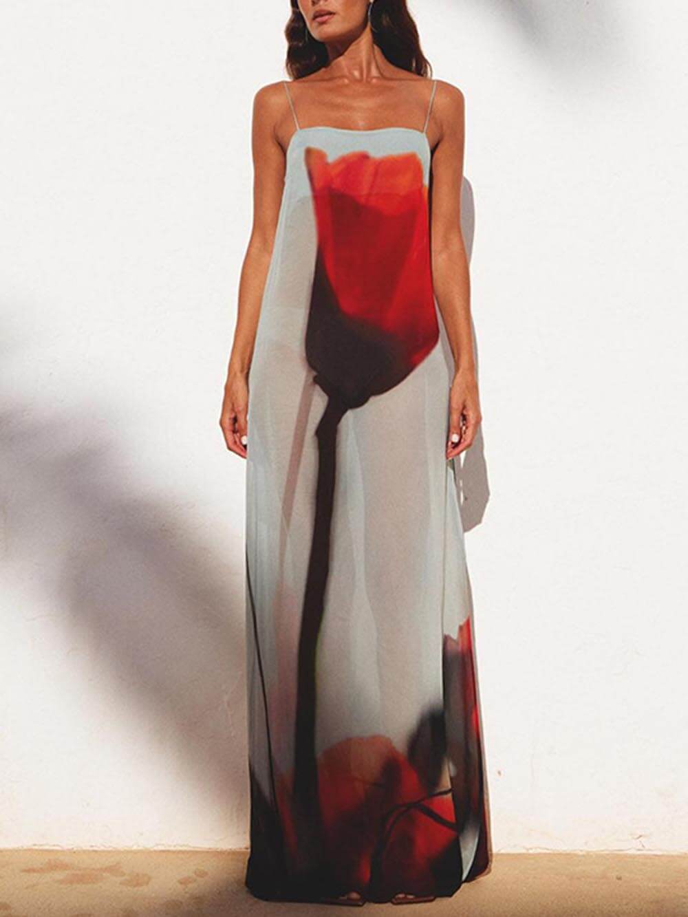 Rosamund Abstract Tulip Print Vacation Slip H-Line Maxi Dress