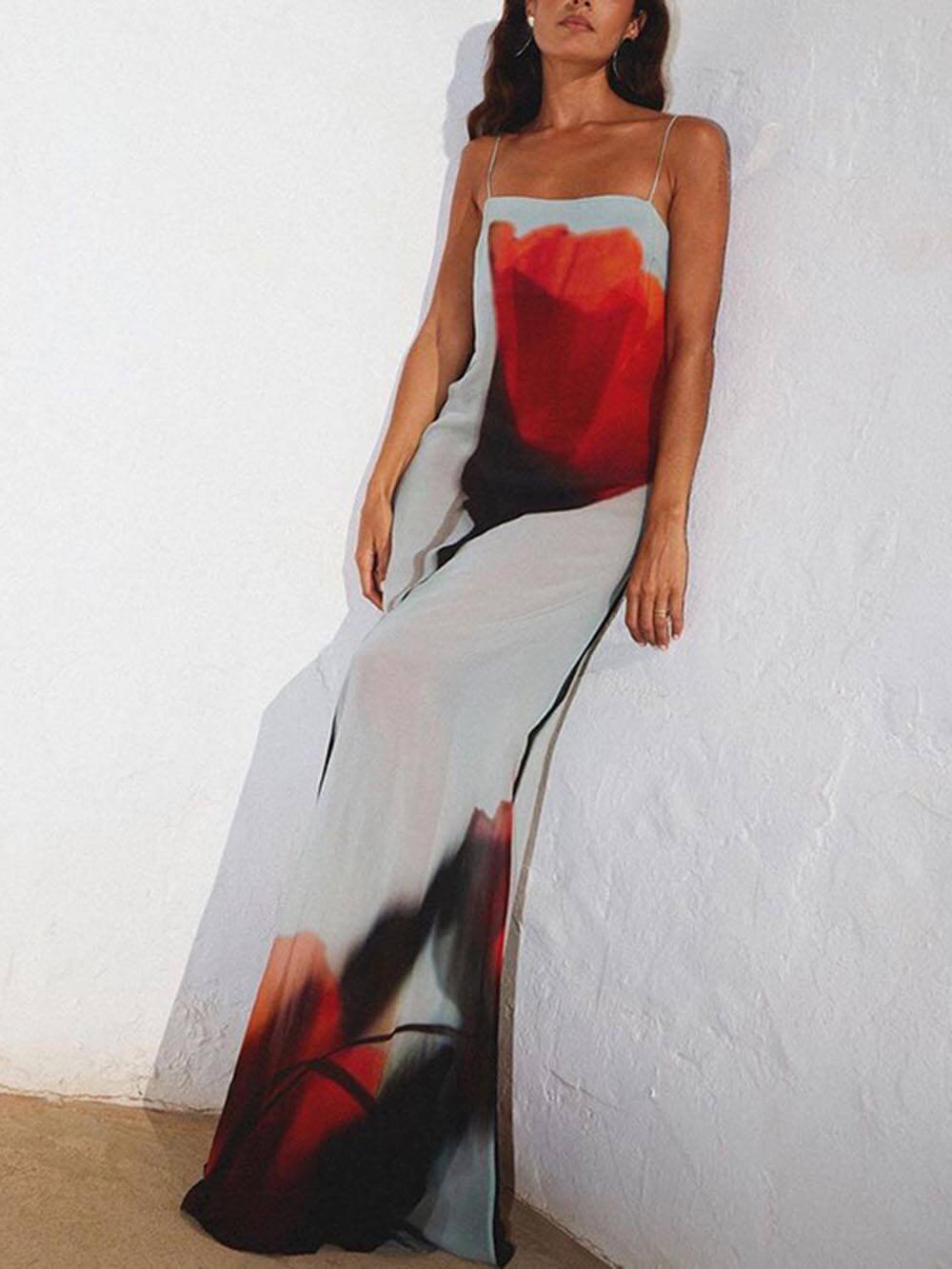 Rosamund Abstract Tulip Print Vacation Slip H-Line Maxi Dress