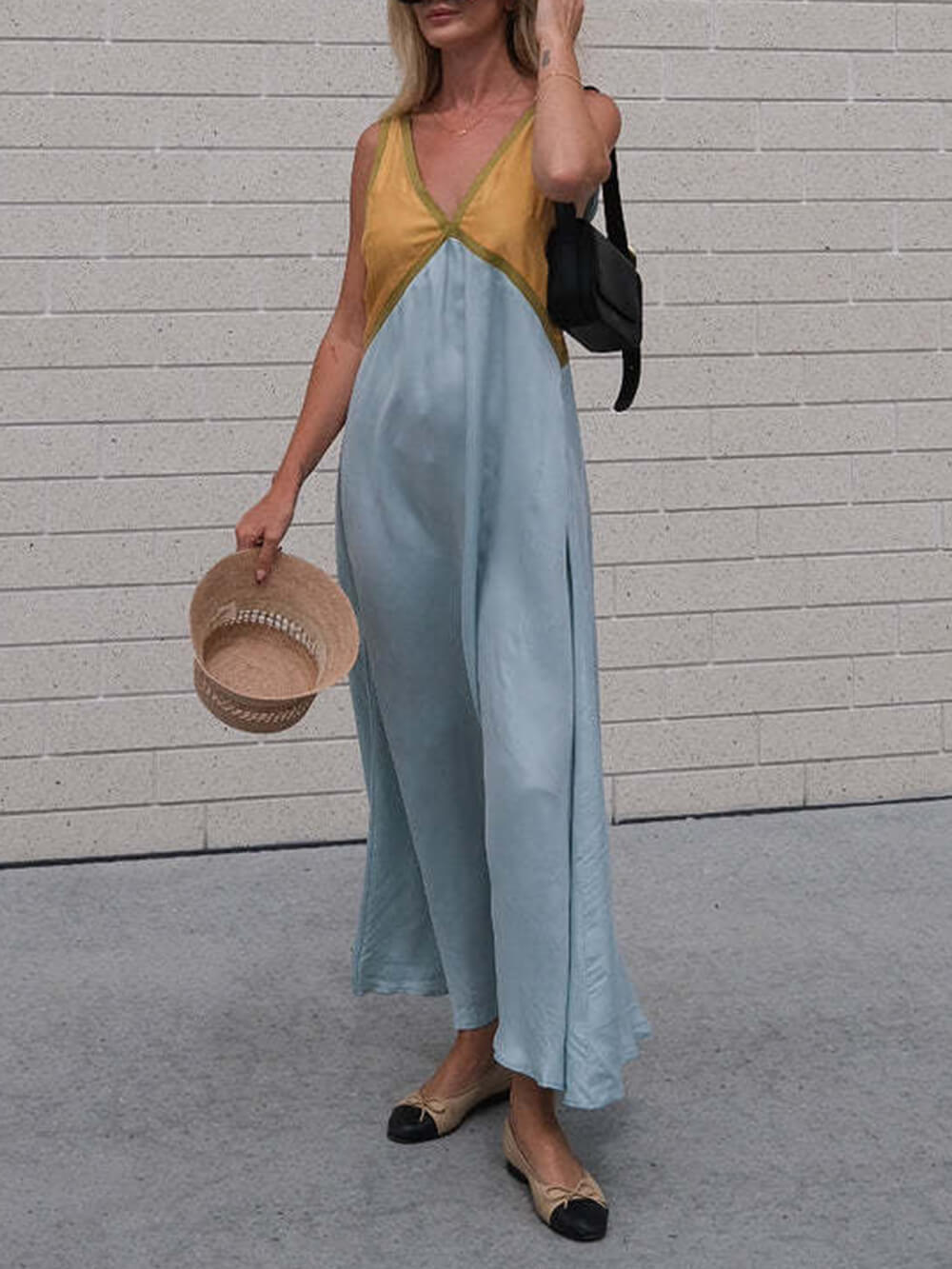 Romy V-Neck Contrasting Color Splicing Chic Dress