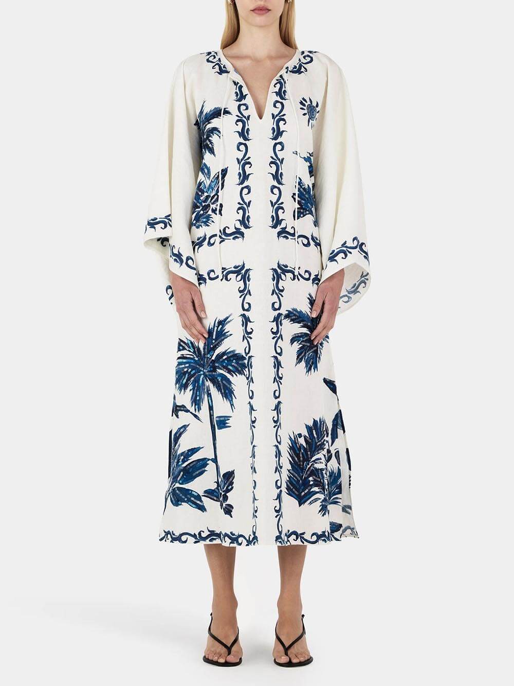 Marcella Vintage Hawaiian Print Sequined Oversized Loose Midi Dress