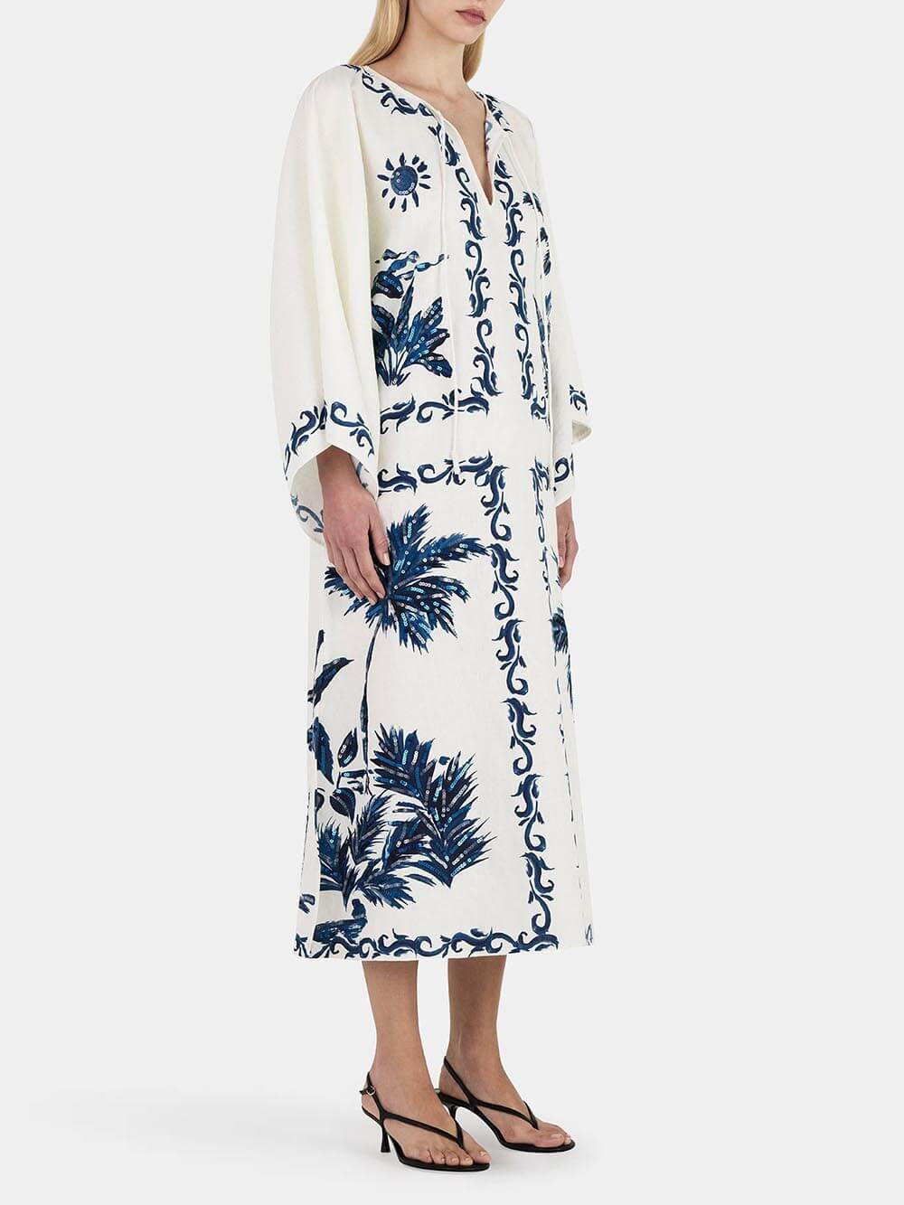 Marcella Vintage Hawaiian Print Sequined Oversized Loose Midi Dress