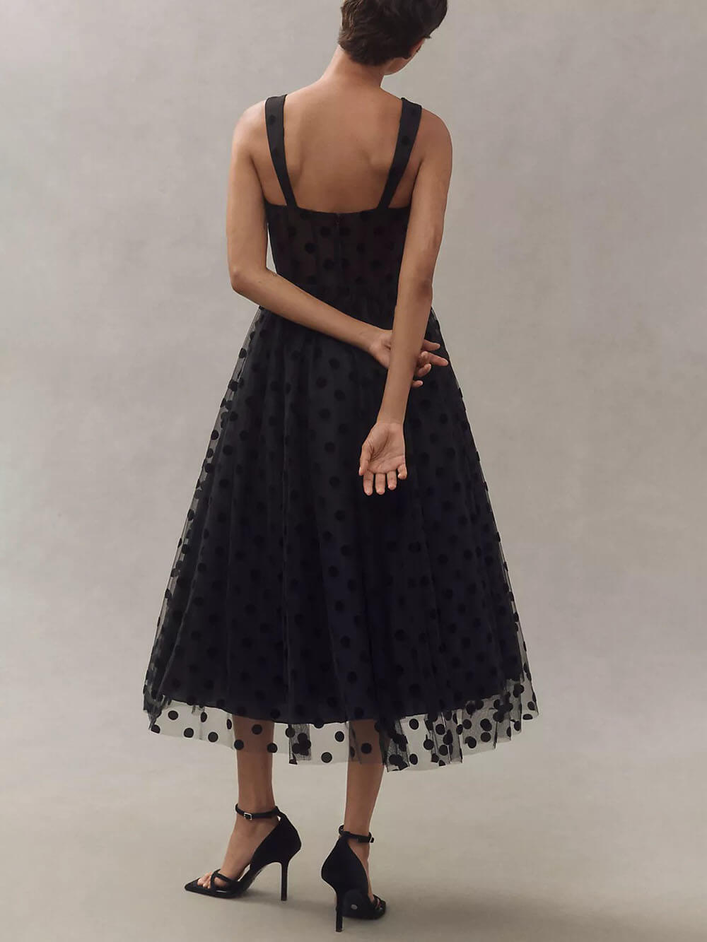 Lucienne Tulle Polka Dot Sweetheart Bustier A-Line Midi Dress