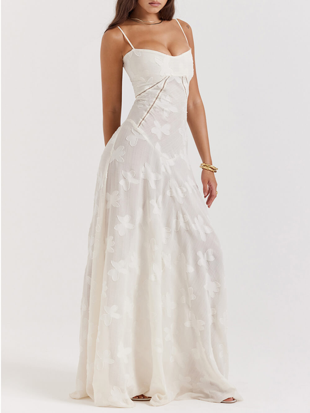 Lillian Vintage Cream Floral Lace Back Maxi Dress