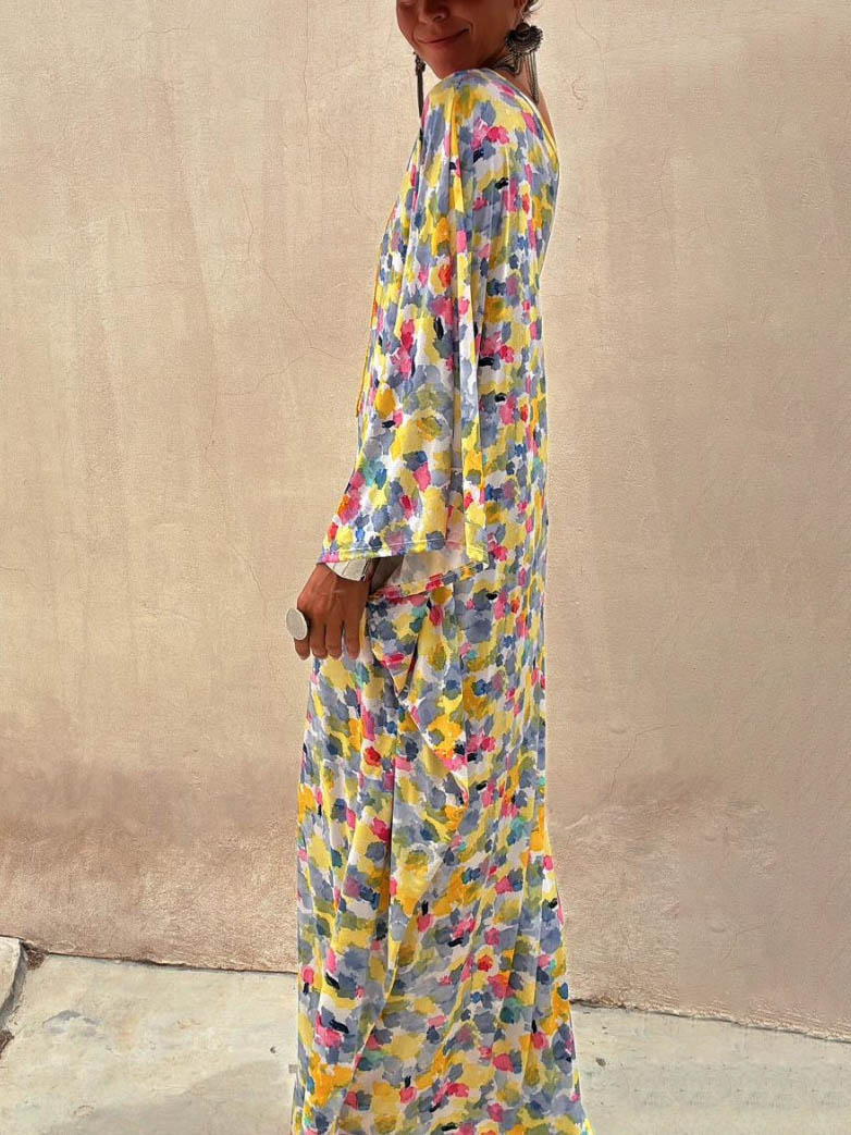 Fiorella Casual Holiday Ink-dye Print Off-shoulder Maxi Dress
