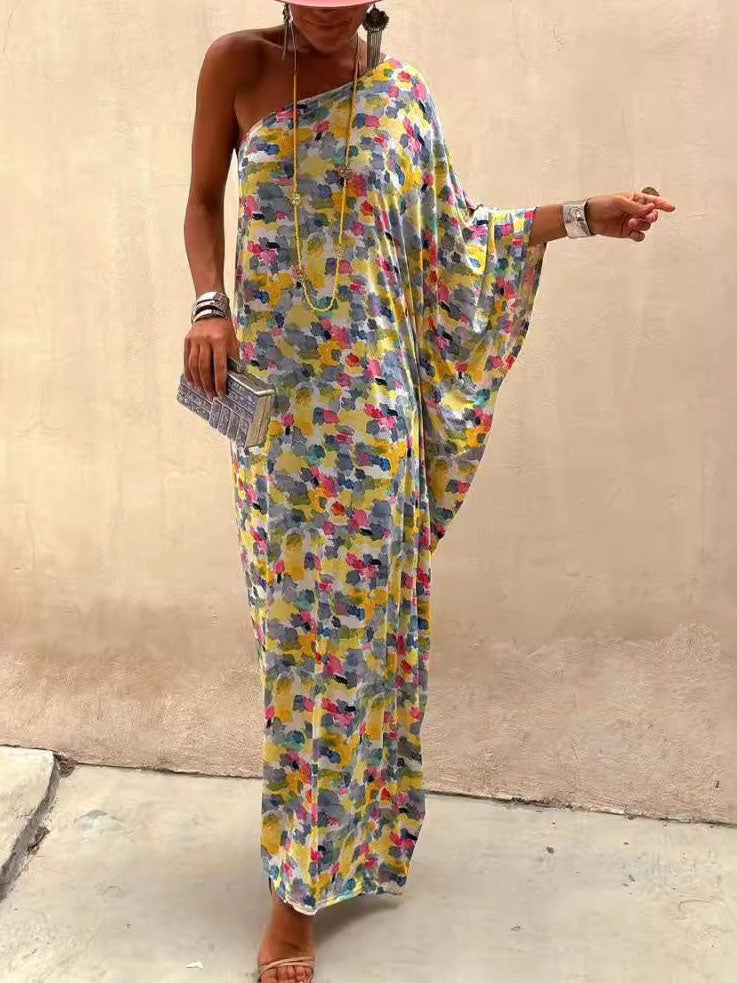 Fiorella Casual Holiday Ink-dye Print Off-shoulder Maxi Dress