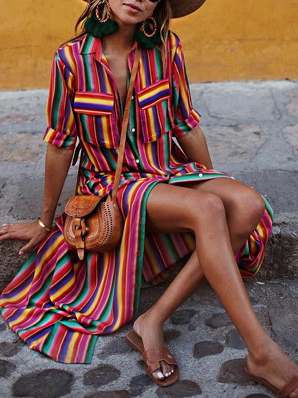 Lavinia Casual Striped Printed Shirt Maxi Skirt