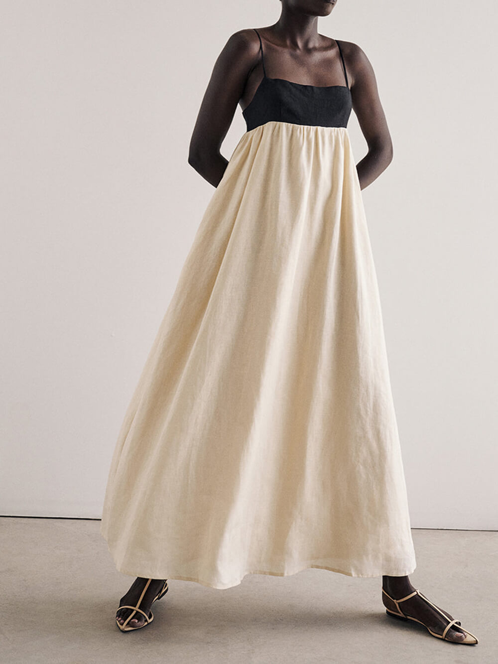 Harriet Black And White Loose Suspender Patchwork Maxi Dress