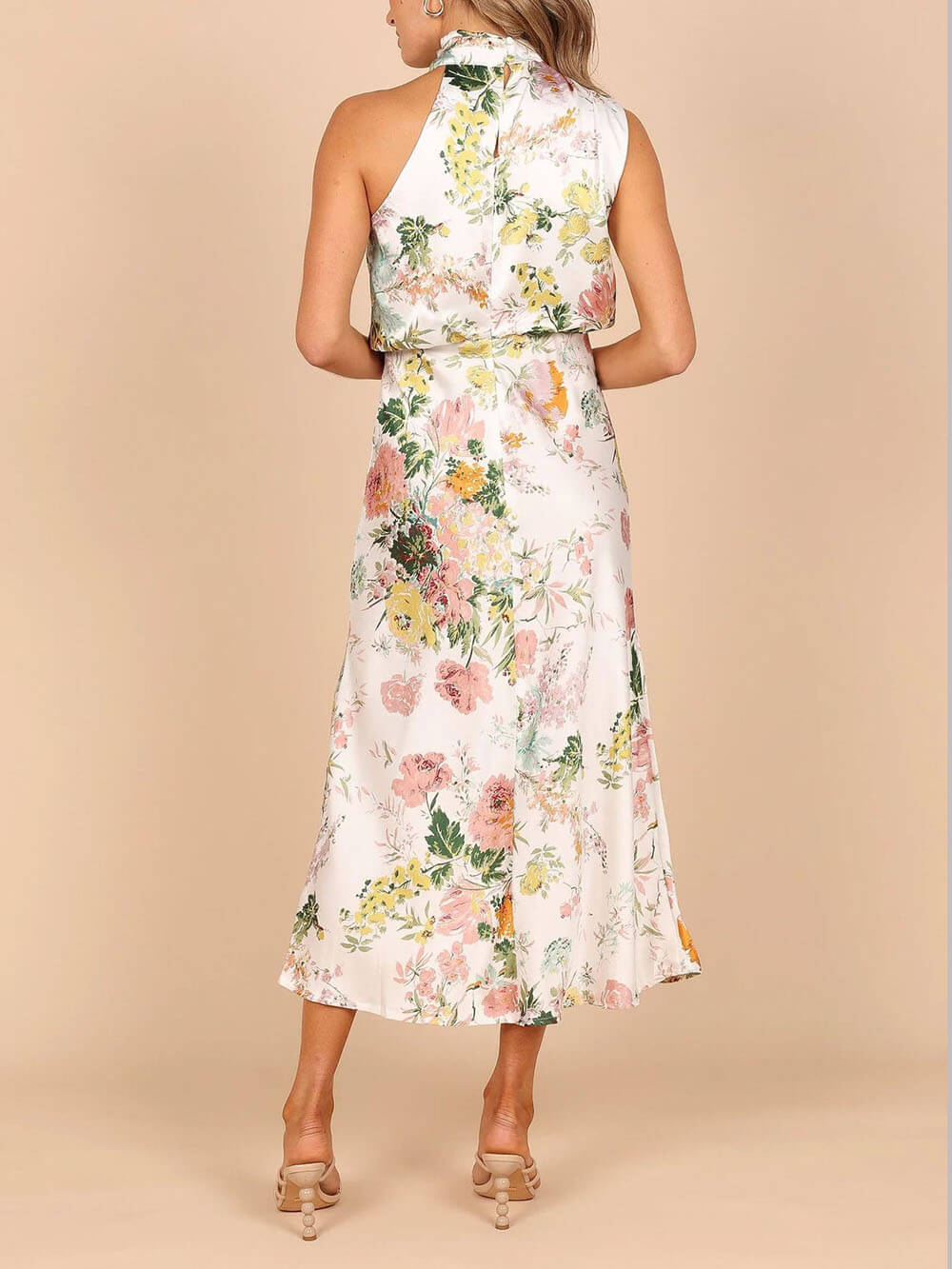 Odette Halter Neck Floral Elastic Waist Maxi Dress