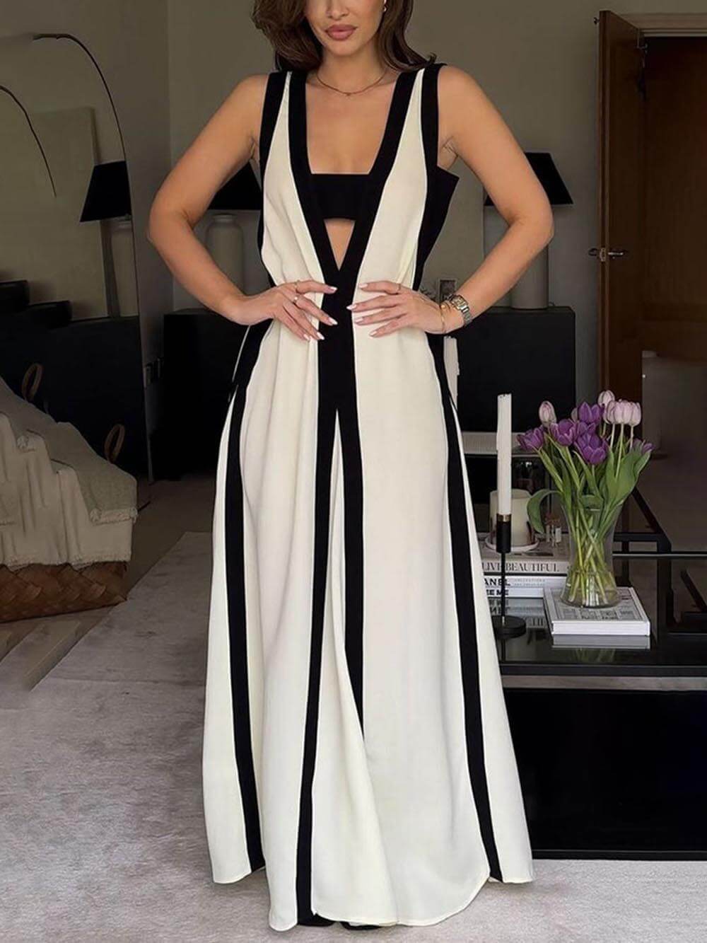 Alba Colorblock Reversible Style A-Line Maxi Dress