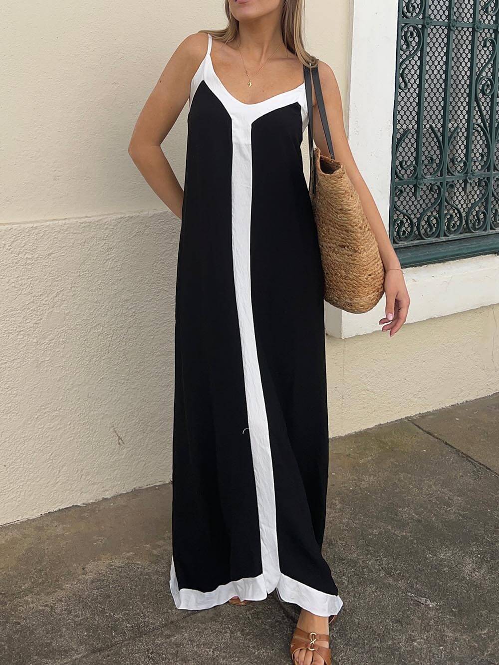 Bianca Suspender Colorblock Midi Dress