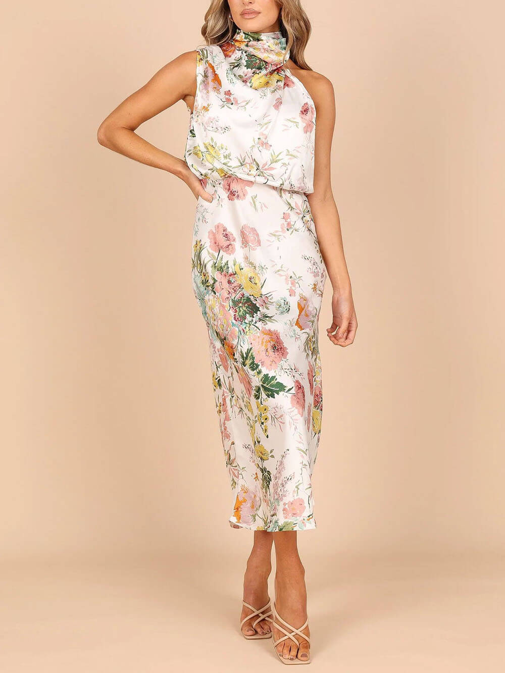 Odette Halter Neck Floral Elastic Waist Maxi Dress