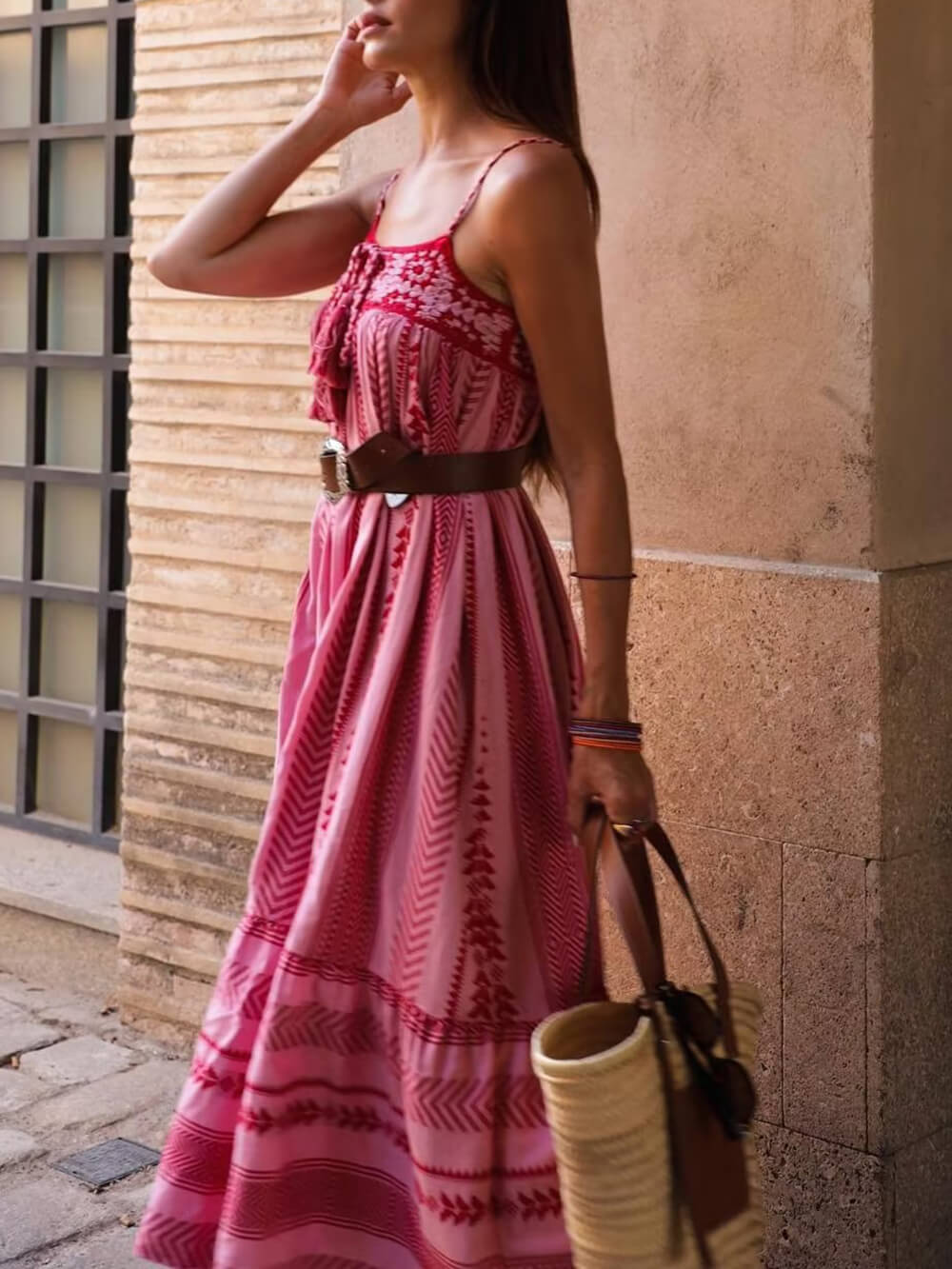 Charlotte Crochet Patchwork Ethnic Style Knitted Slip Maxi Dress