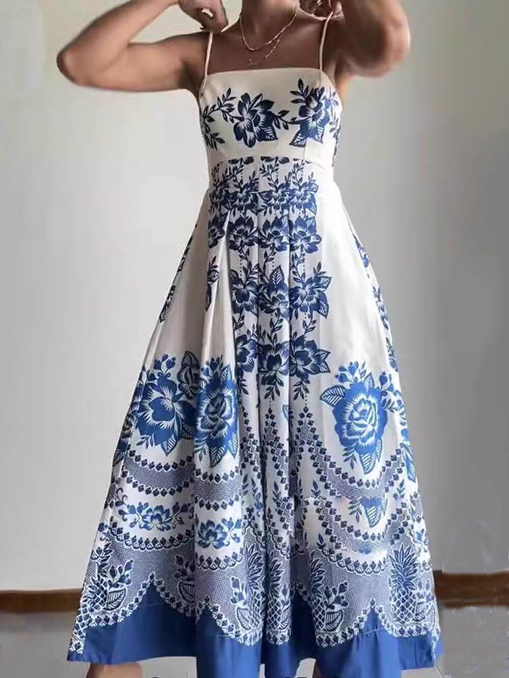 Solene Ethnic Floral Print Back Smocked Loose Midi Dress