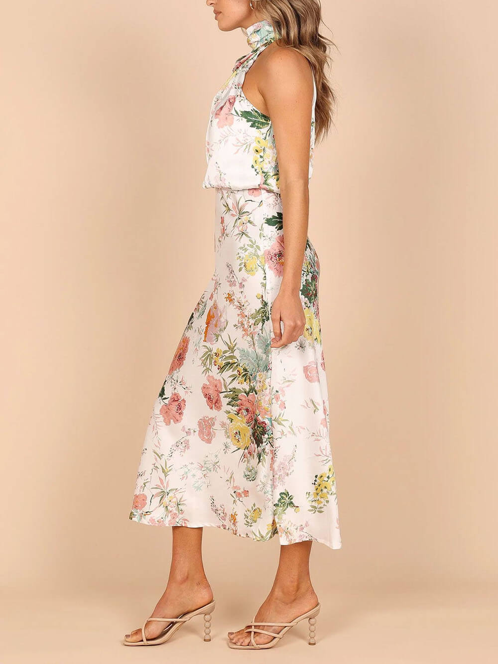 Odette Halter Neck Floral Elastic Waist Maxi Dress