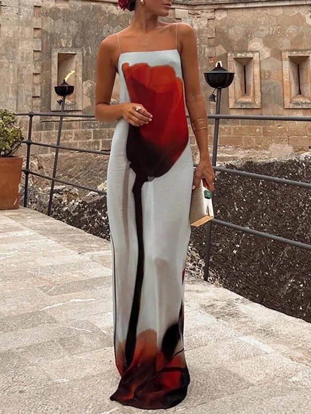 Rosamund Abstract Tulip Print Vacation Slip H-Line Maxi Dress