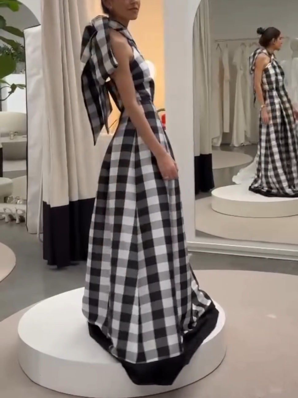 Dorothea Classic Plaid Print Halter Neck Maxi Dress