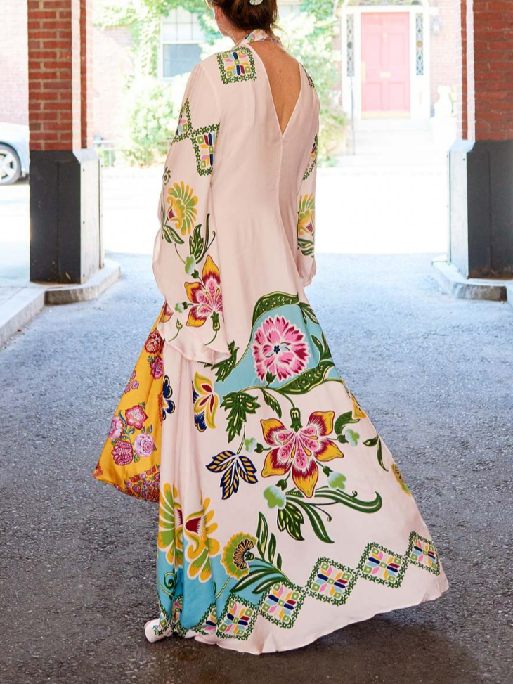 Hazel Sunshine Floral Print Flowing Maxi Dress