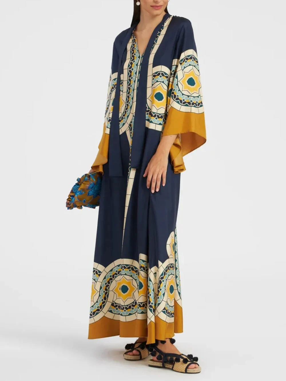 Talia Twill Art Deco Print Maxi Dress
