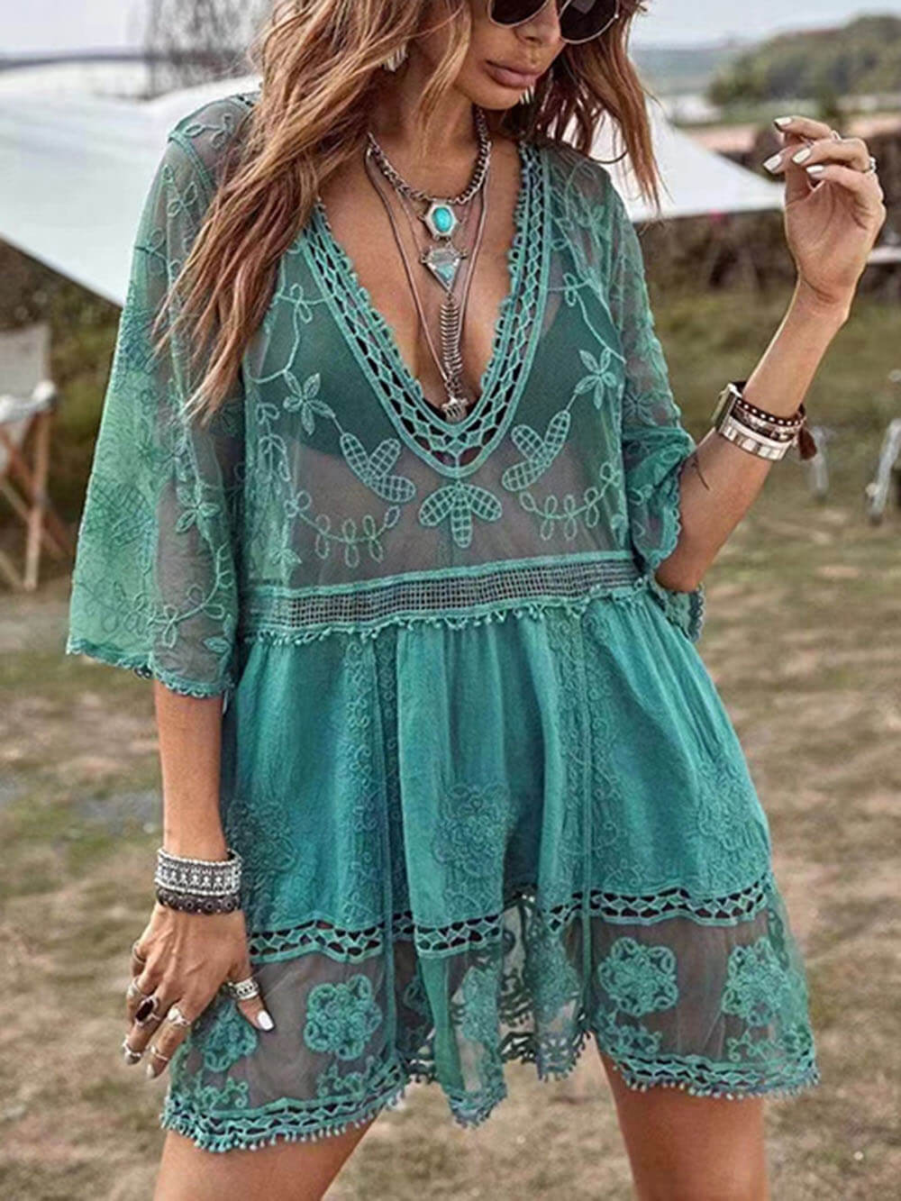 Clementine Loose Lace Beach Vacation Bikini Cover-Up Dress
