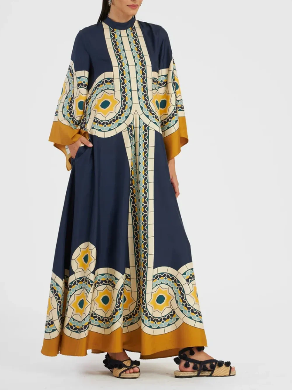 Talia Twill Art Deco Print Maxi Dress