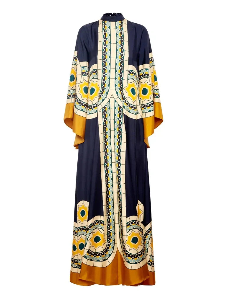 Talia Twill Art Deco Print Maxi Dress