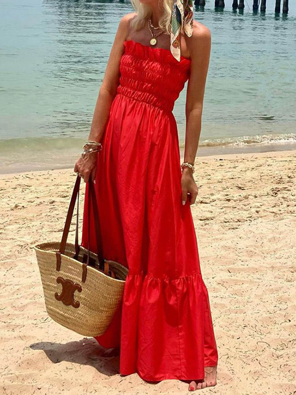 Helene Off Shoulder Smocked Bust Vacation Maxi Dress