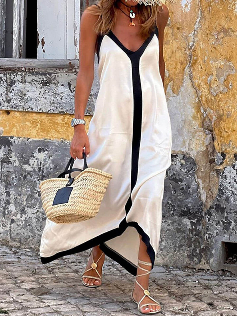Bianca Suspender Colorblock Midi Dress