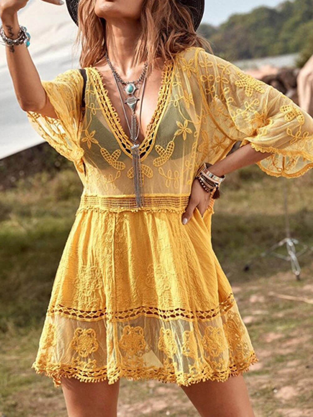 Clementine Loose Lace Beach Vacation Bikini Cover-Up Dress
