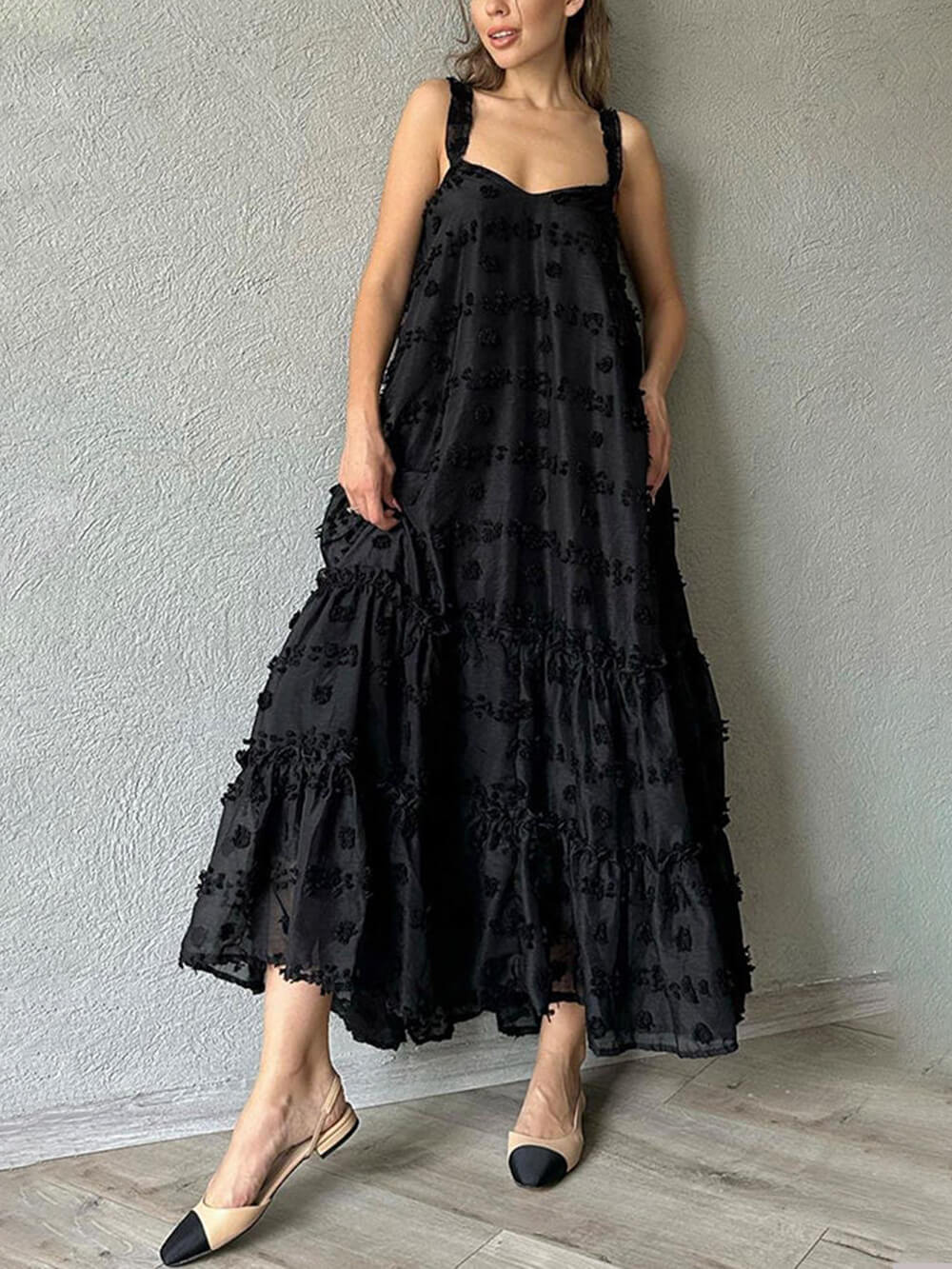 Pearl Flower Decor Pretty A-Line Layered Loose Maxi Dress