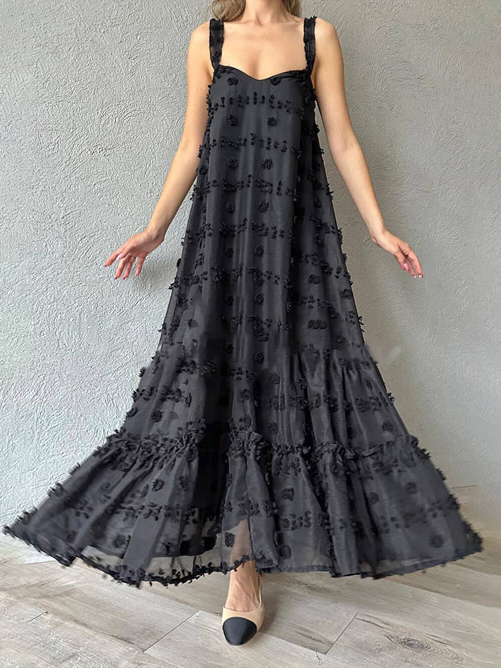 Pearl Flower Decor Pretty A-Line Layered Loose Maxi Dress