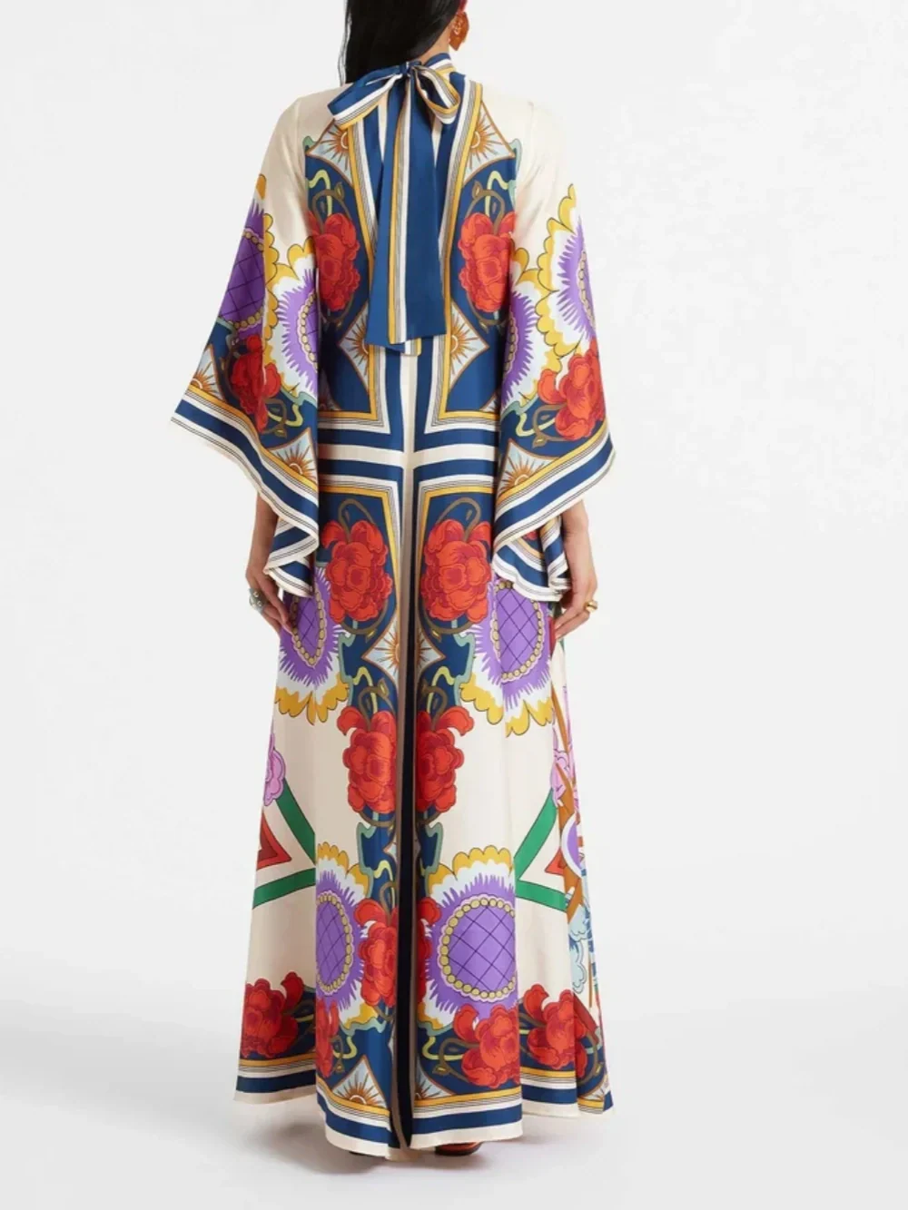 Esme Floral Print Draped Waterfall Sleeves Maxi Dress