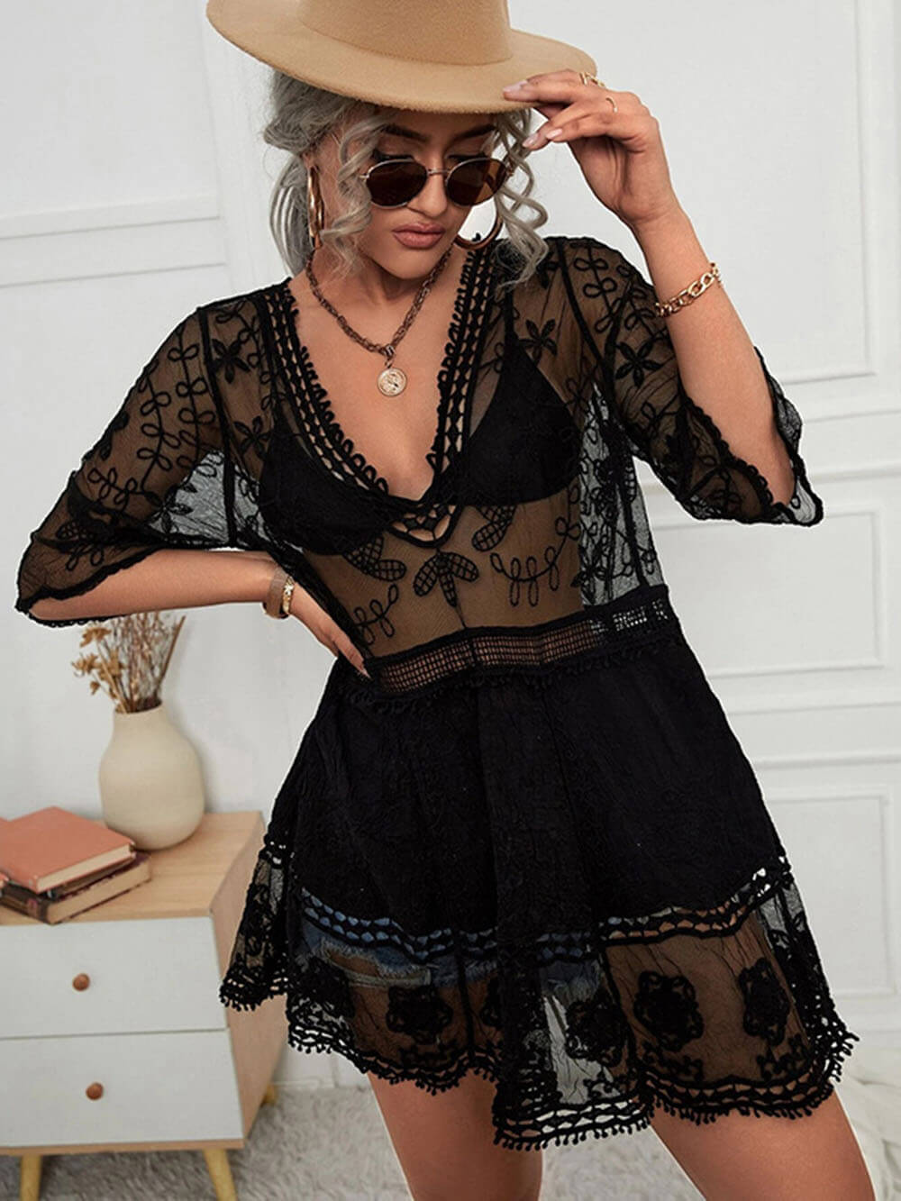 Clementine Loose Lace Beach Vacation Bikini Cover-Up Dress