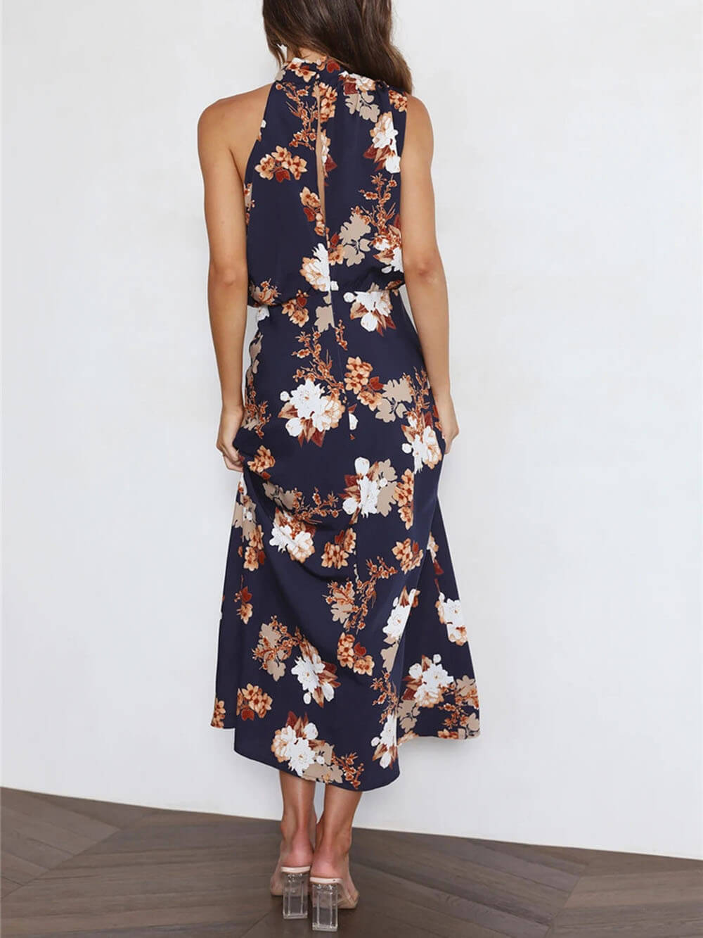 Odette Halter Neck Floral Elastic Waist Maxi Dress