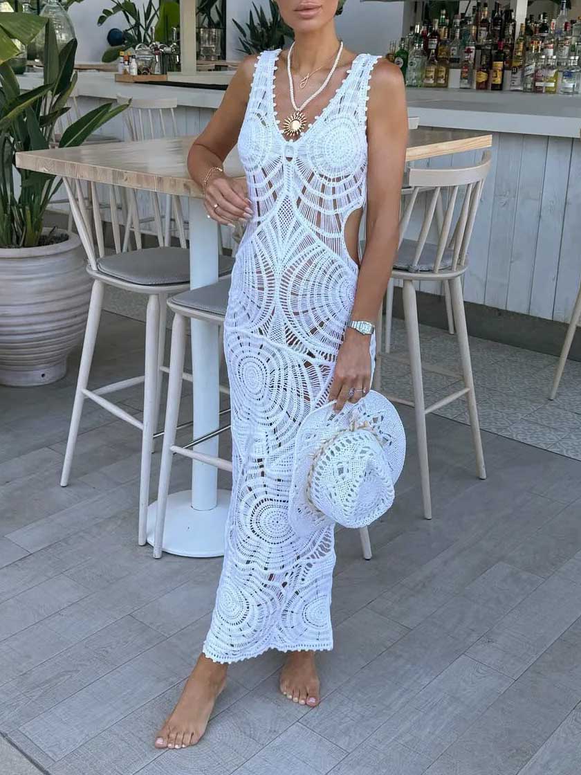 Aitana Beach Hollow V-Neck Slim Sexy Midi Dress