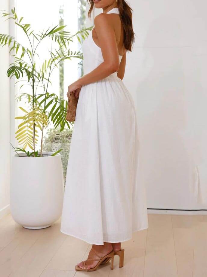 Persephone Waist Little Black Halter Neck Dress Mid Length Dress