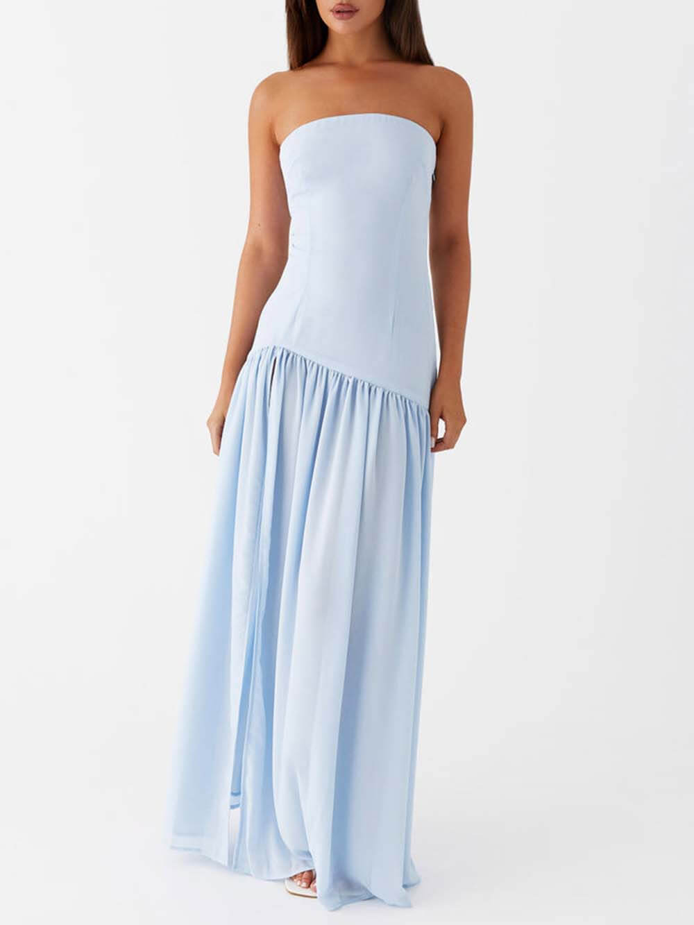 Emmeline Backless Pleats Strapless Maxi Dress