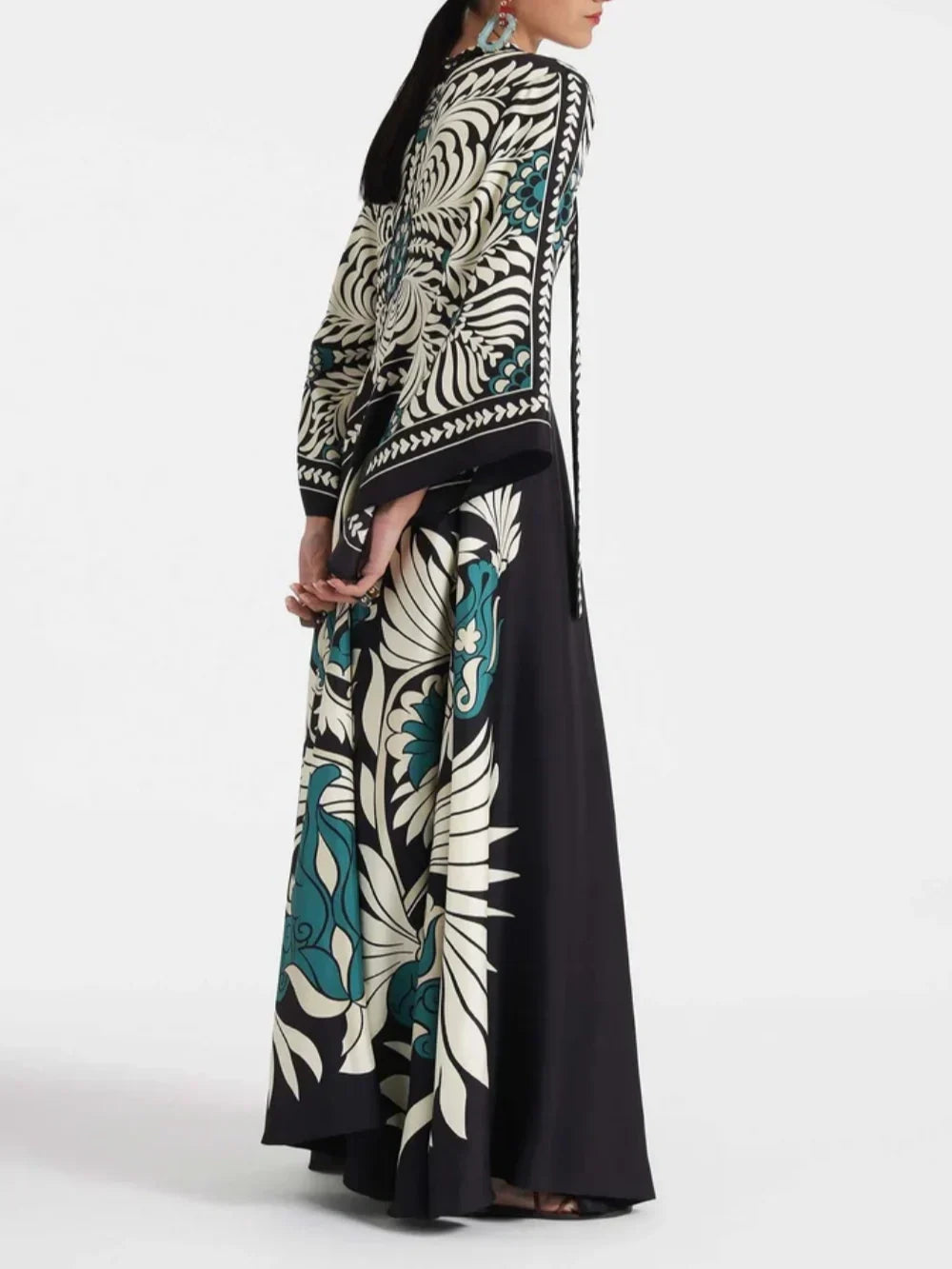 Sadie Floral Print Waterfall Sleeves Maxi Dress