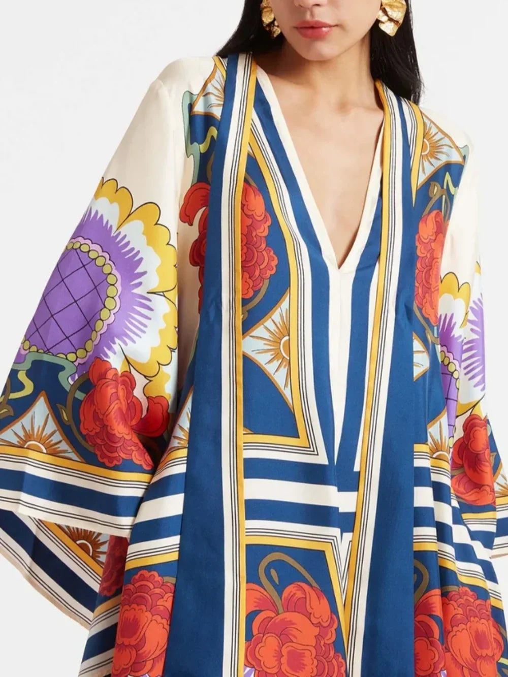 Esme Floral Print Draped Waterfall Sleeves Maxi Dress