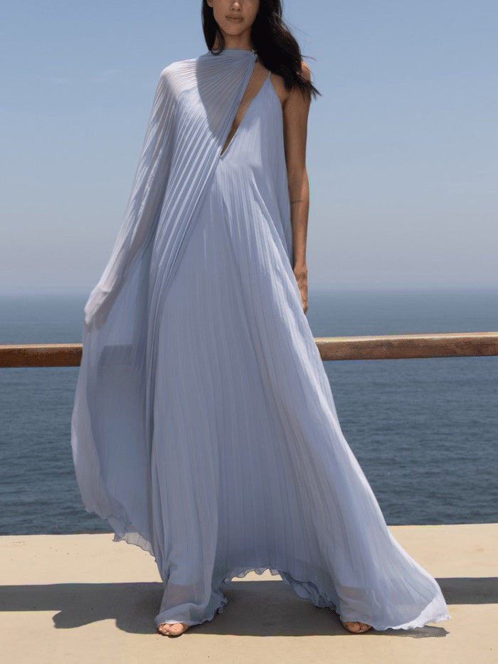 Cressida V-Neck Pleated Flowy Maxi Dress