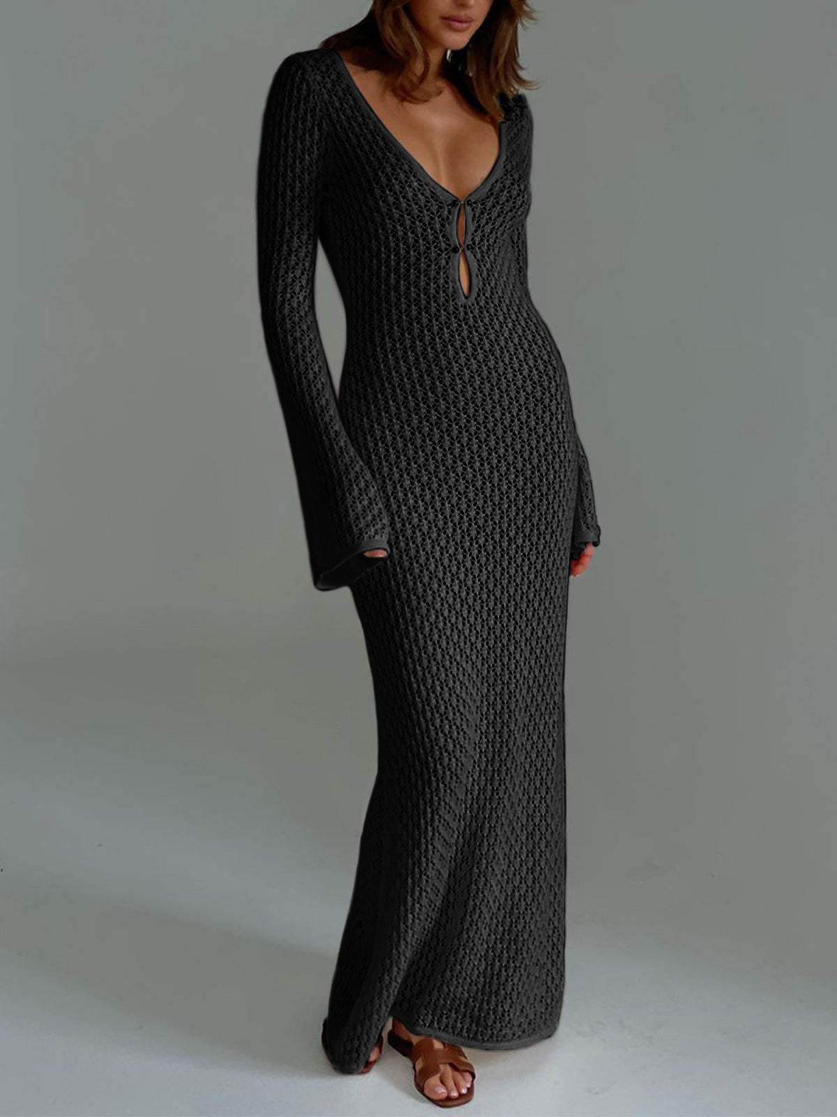 Iris Cover Up Long Sleeve Open Back Long Dress
