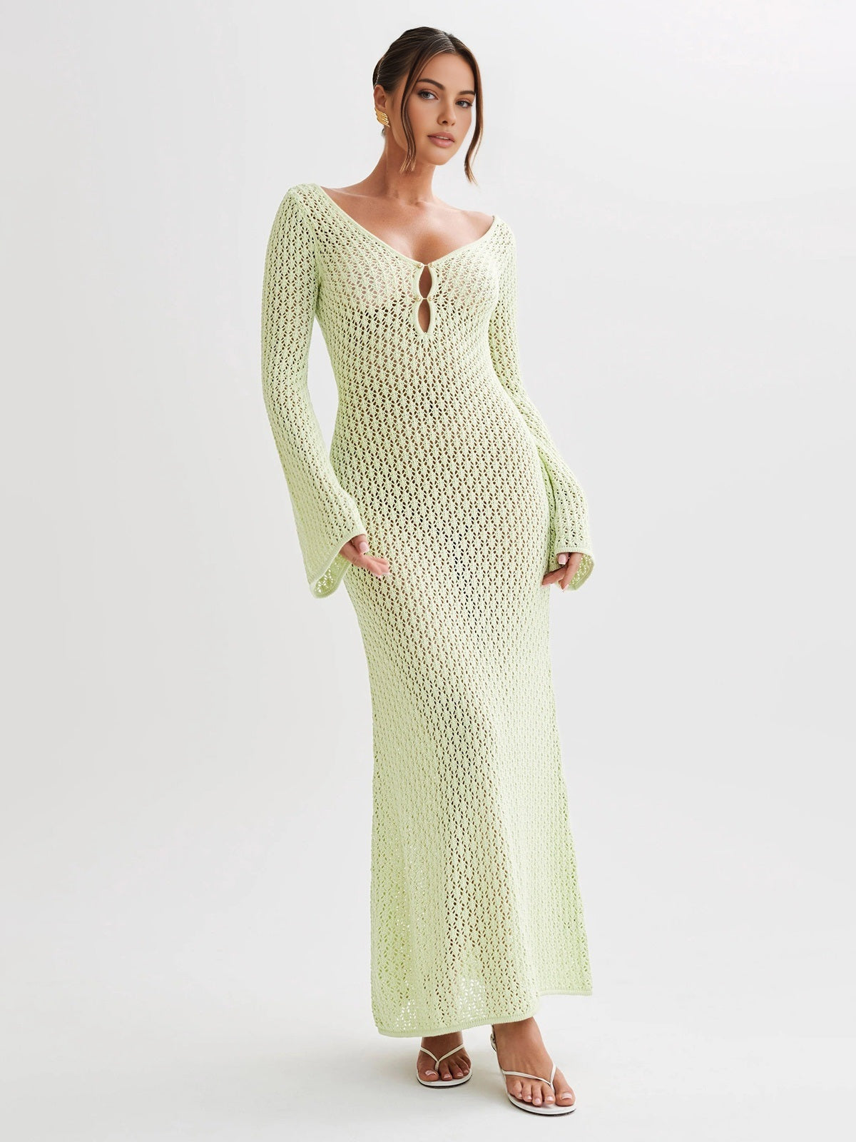Iris Cover Up Long Sleeve Open Back Long Dress