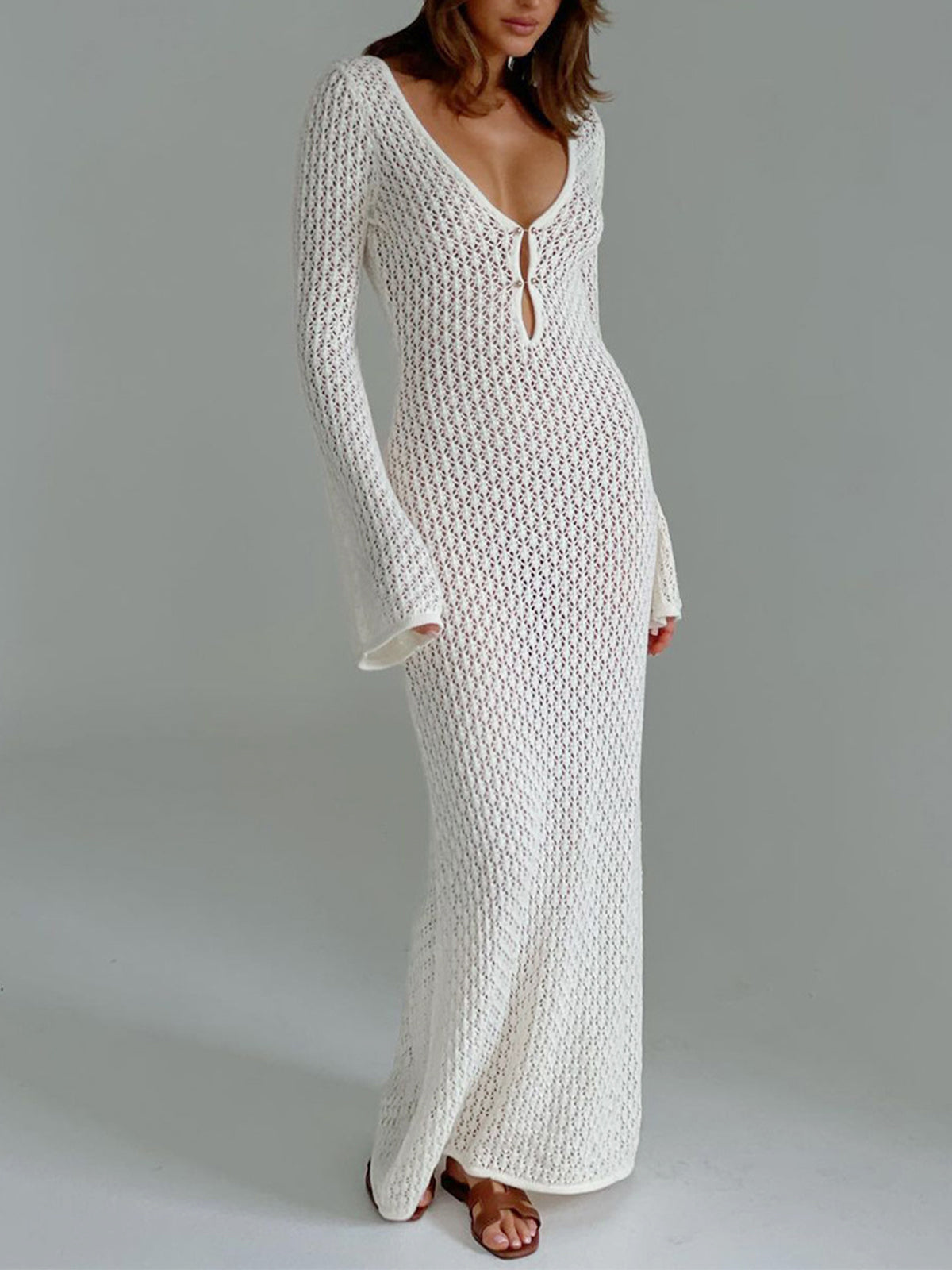 Iris Cover Up Long Sleeve Open Back Long Dress