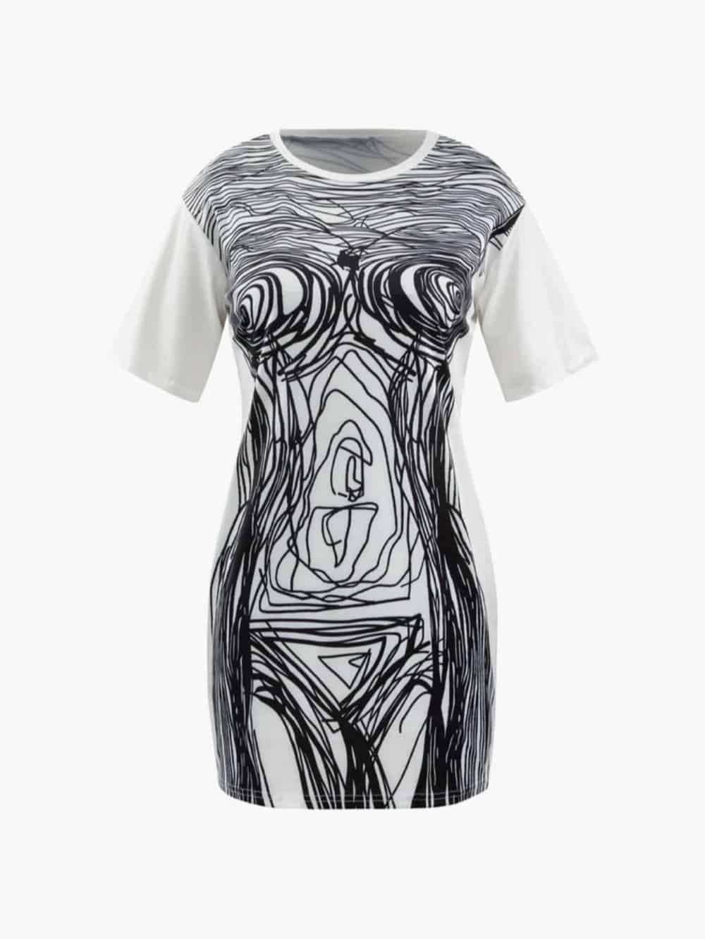 Primrose Abstract Line Print Short Sleeve Mini Dress