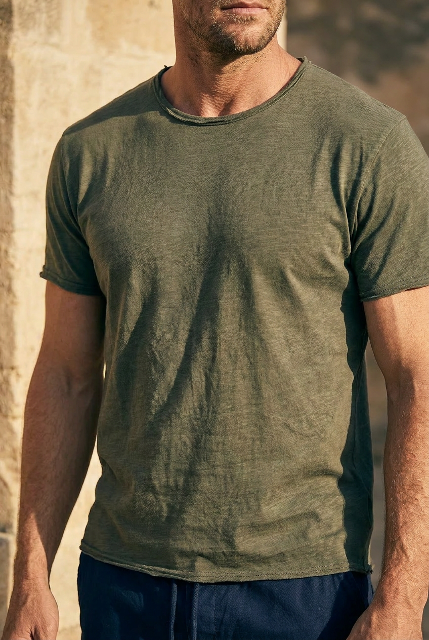 Camden raw cotton t-shirt in army green #Color_Army_Green