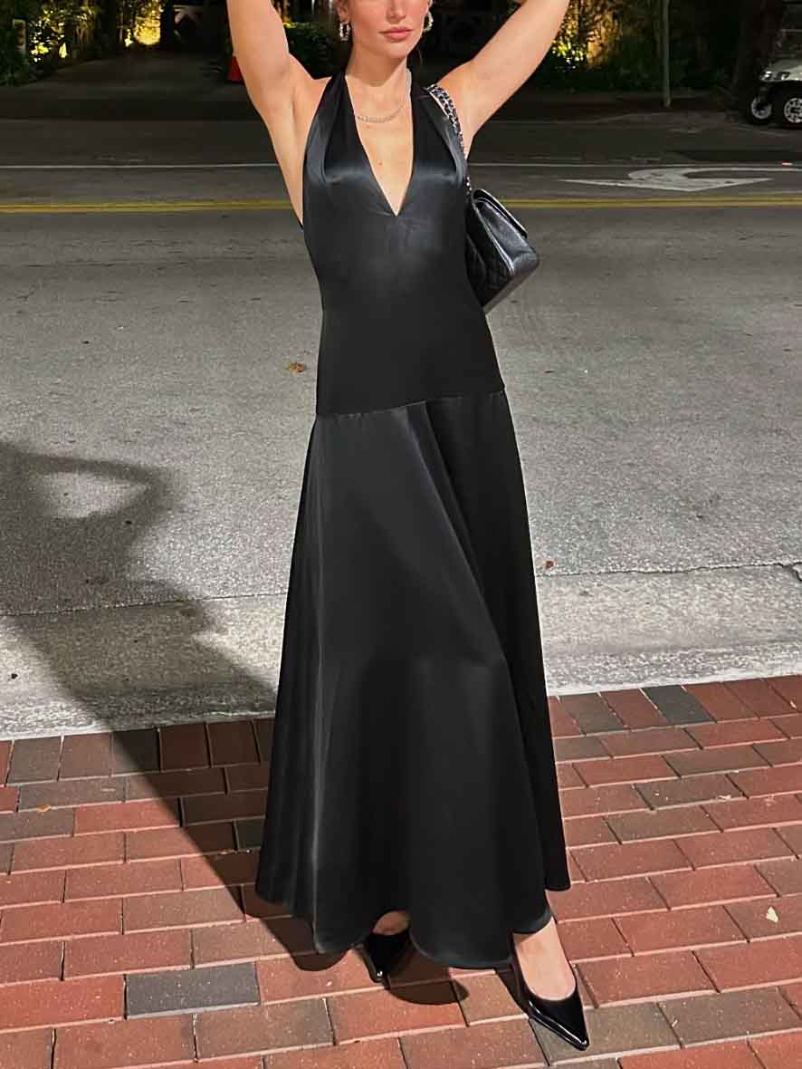 Orla Deep V Neck Halter Maxi Dress