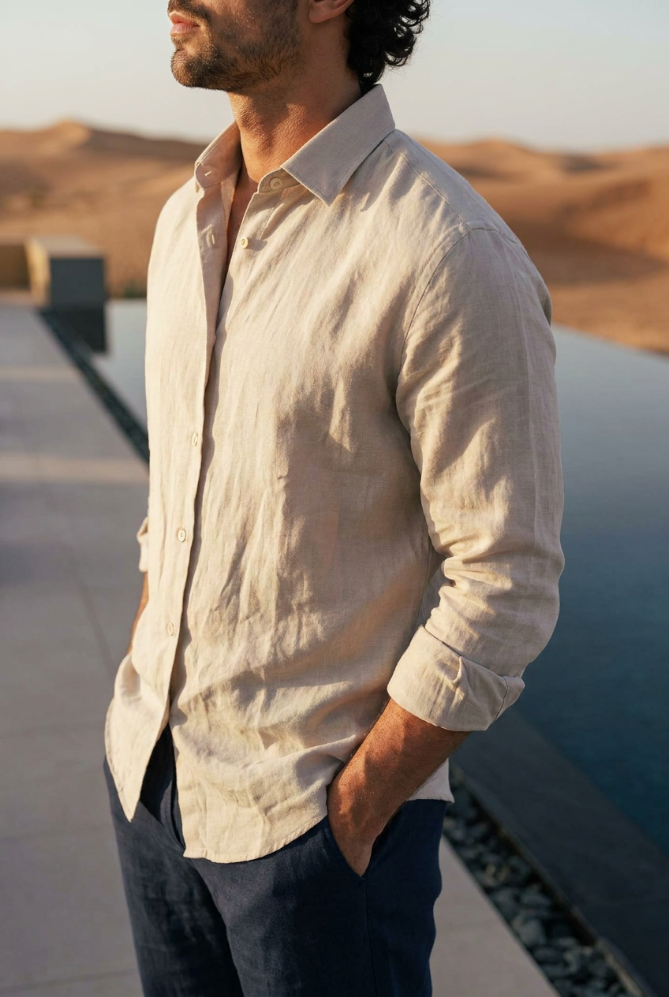 Coastal linen-cotton trousers in beige #Color_Beige