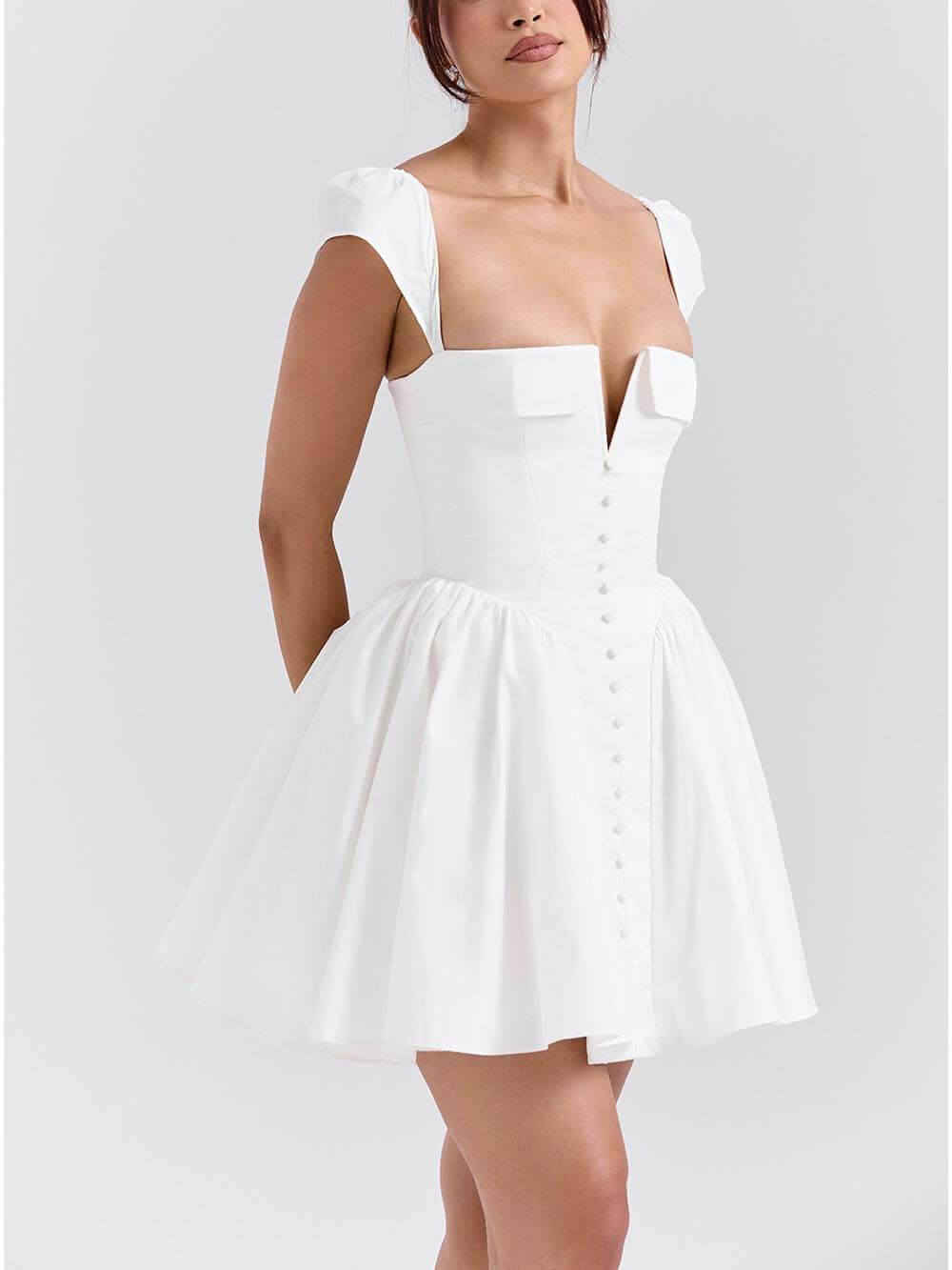 Leonora V-Neck Pleated Waist Mini Dress