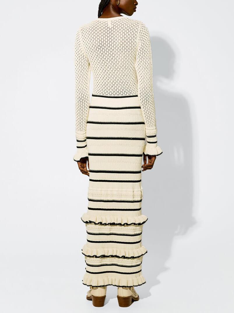 Cosima Knit Stripe Ruffle Long Sleeve Maxi Dress