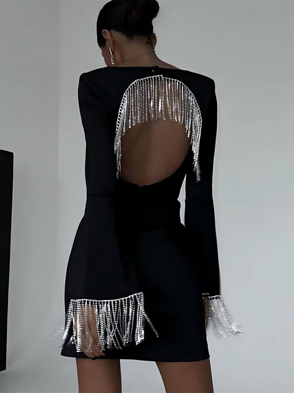 Carmen Party Time Imitation Diamond Chain Backless Mini Dress